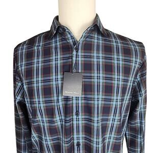 Mizzen+Main Leeward Trim Long Sleeve Button Down Shirt - Navy Smith Tartan Sz M